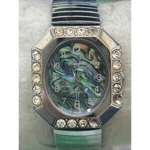 Ronica Abalone Dial Silver Tone Women’s Stretch Band Watch